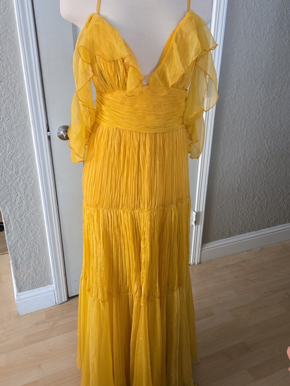 Yellow Ruffle-Detail Maxi Dress